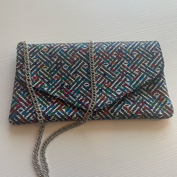 New in dust bag: Laudi Vidni Multicolored Comodo Envelope Clutch, Silver Chain - Picture 5 of 7